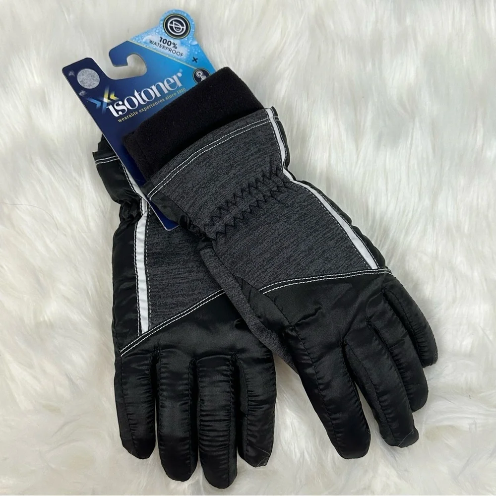Isotoner Ski Gloves Waterproof Touchscreen Technology Palm Grips Black S/M NWT